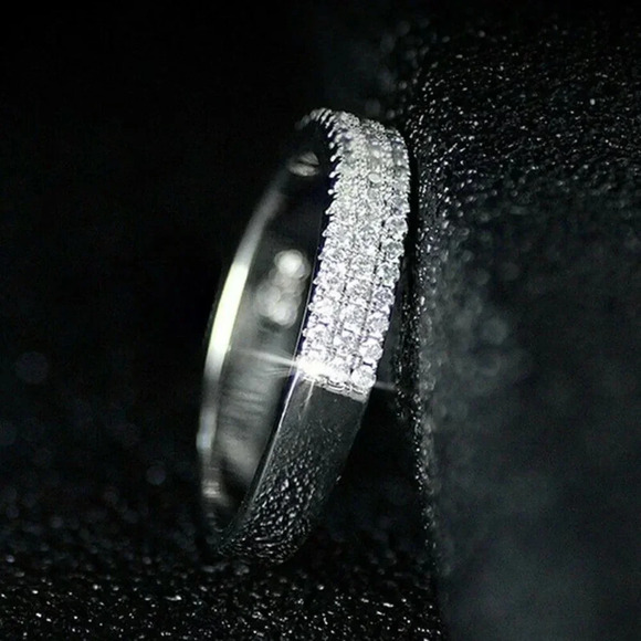 S925 Sterling Silver Diamond Eternity Ring Band - Picture 6 of 7